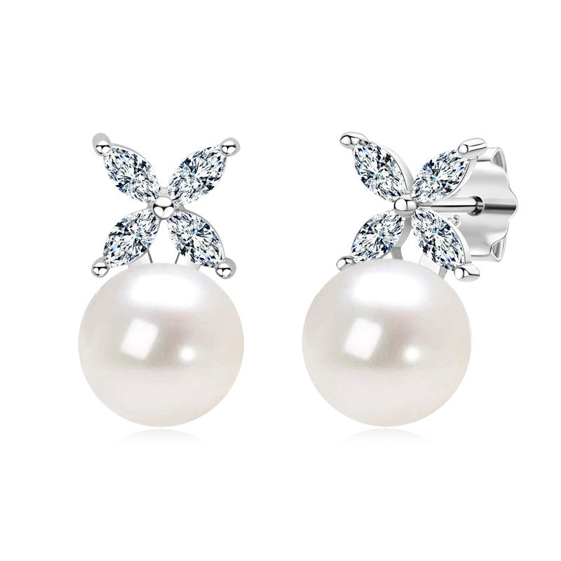 Lillie Pearl and Moissanite Stud earrings
