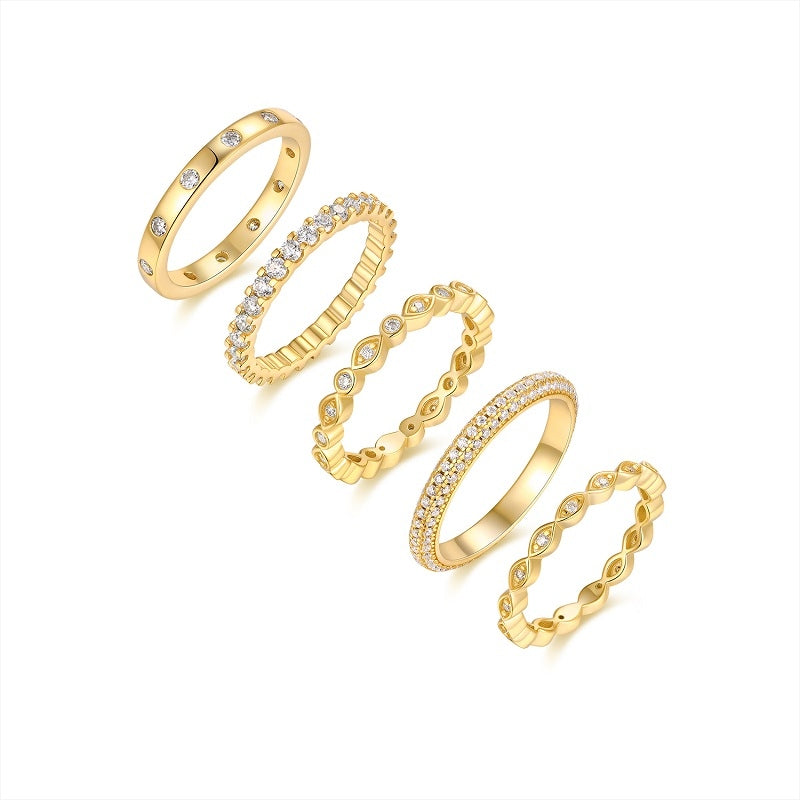 Monaco Gold Vermeil Ring Stack With Moissanite Stones