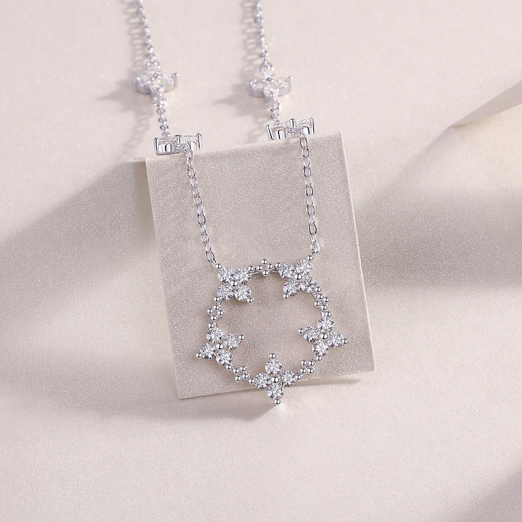 Celeste Sterling Silver and Moissanite Clover Pendant Necklace