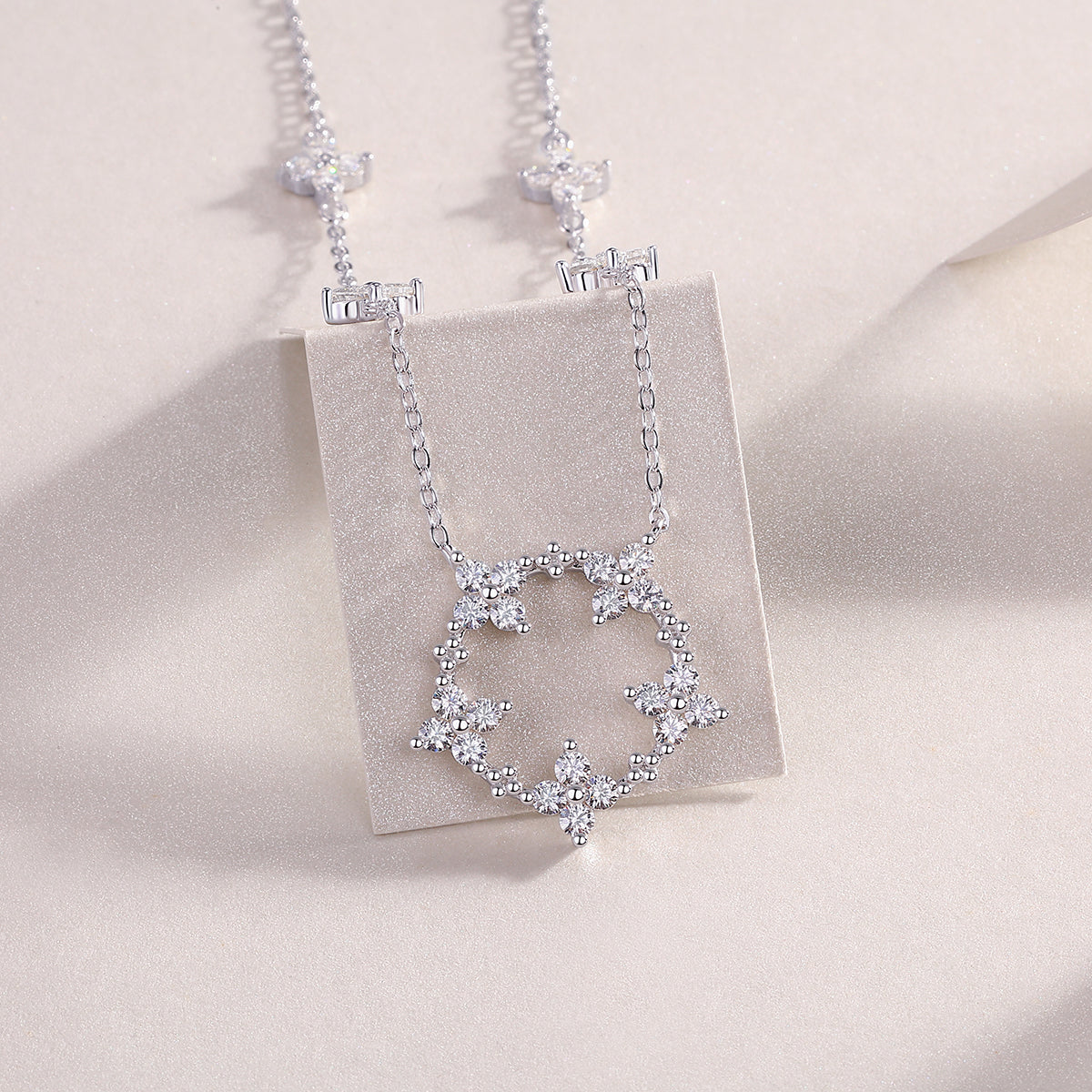 Celeste Sterling Silver and Moissanite Clover Pendant Necklace