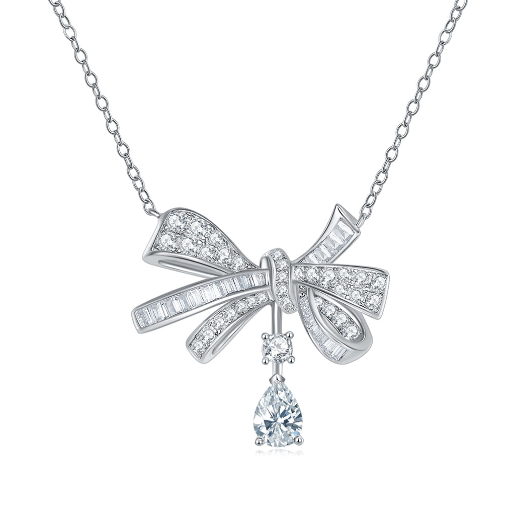 Clara Sterling Silver and Moissanite Pave Bow Pendant