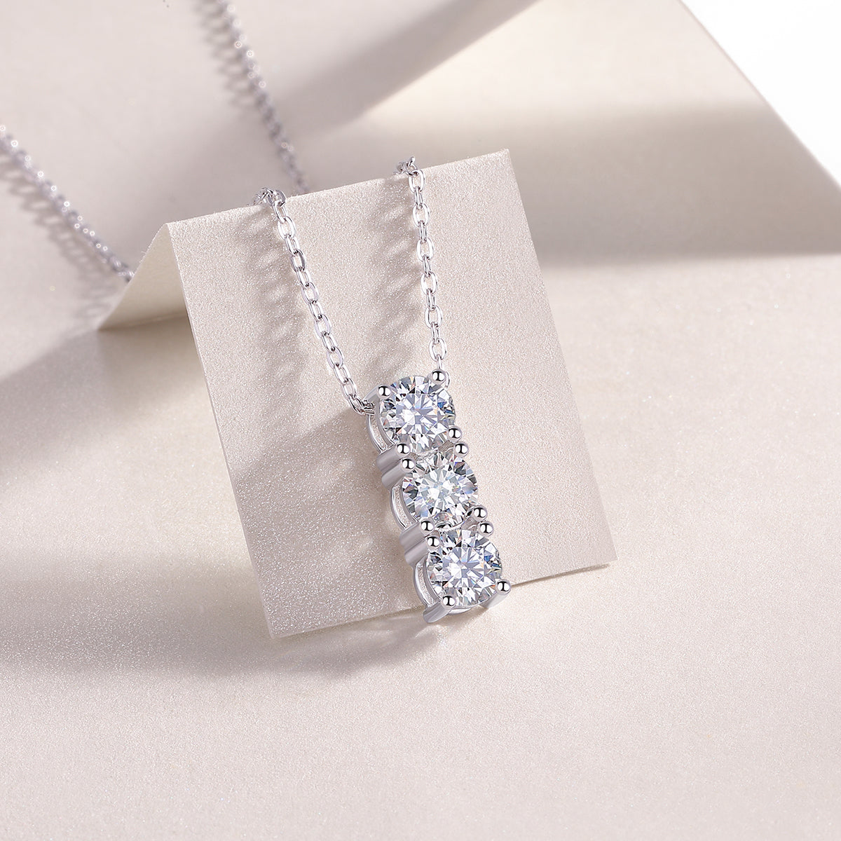 Nicoletta Three Stone Moissanite and Sterling Silver Necklace