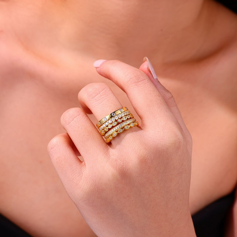 Monaco Gold Vermeil Ring Stack With Moissanite Stones