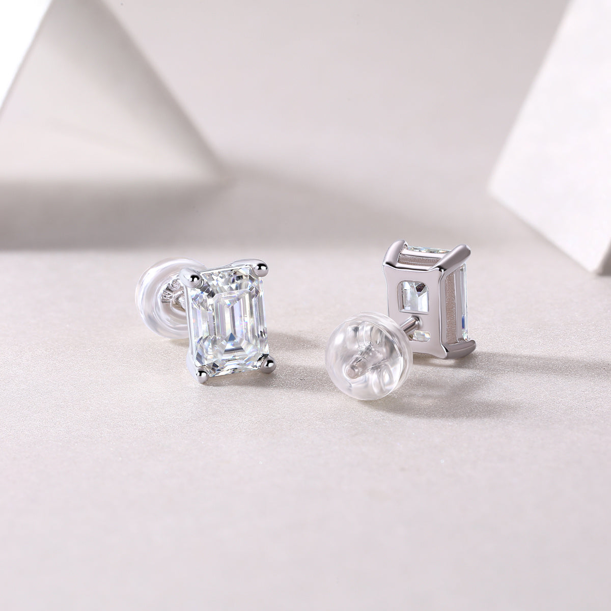 Evelina Silver and Moissanite Emerald Cut Earrings