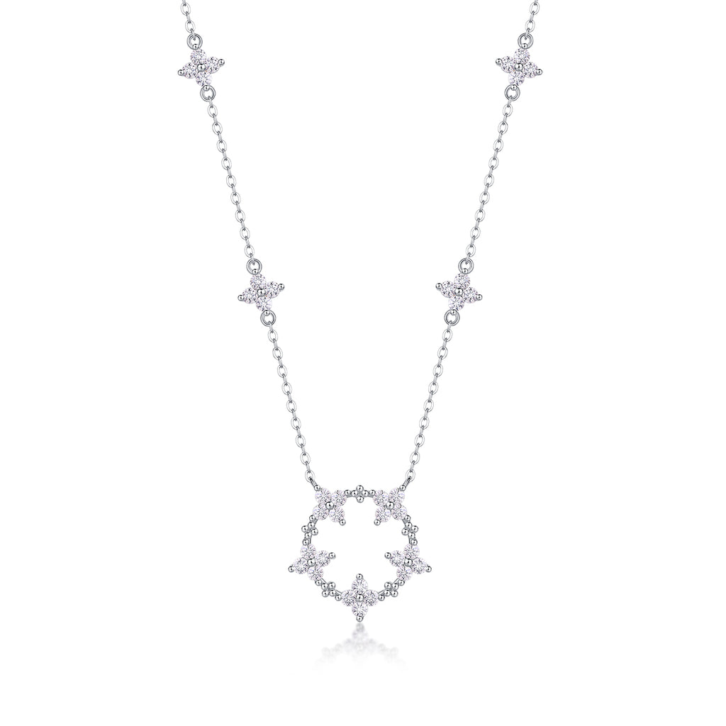 Celeste Sterling Silver and Moissanite Clover Pendant Necklace