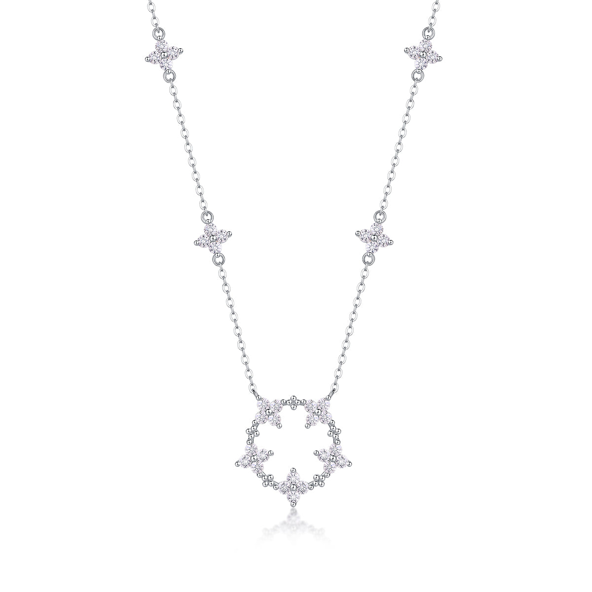 Celeste Sterling Silver and Moissanite Clover Pendant Necklace