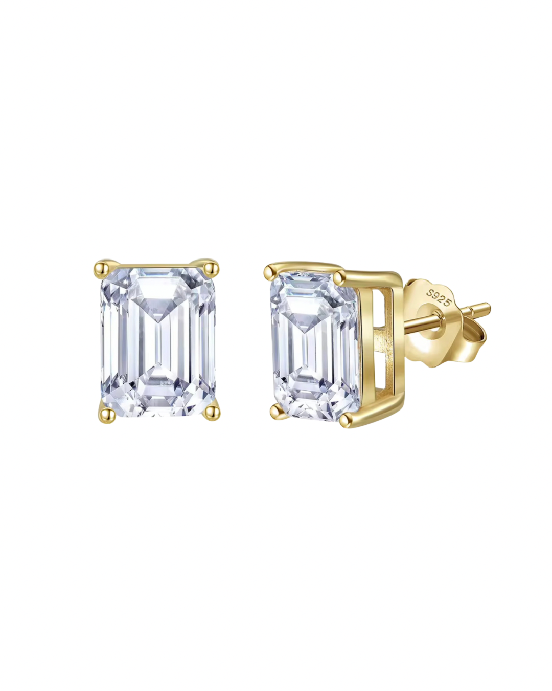 Evelina Silver and Moissanite Emerald Cut Earrings