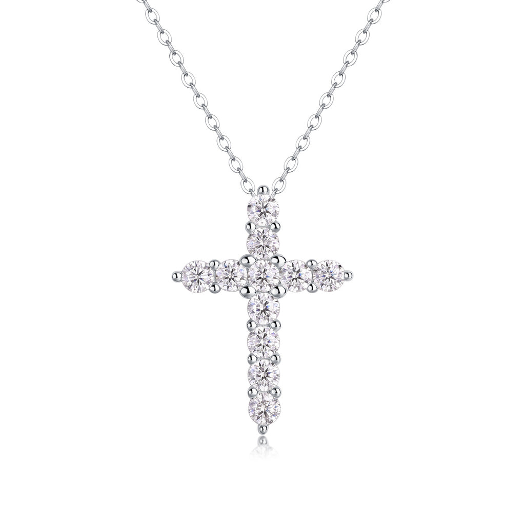 Grace Silver and Moissanite Cross Pendant Necklace