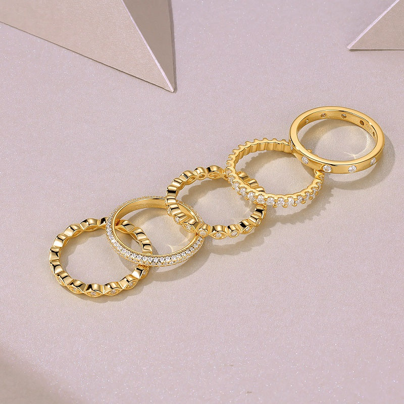 Monaco Gold Vermeil Ring Stack With Moissanite Stones
