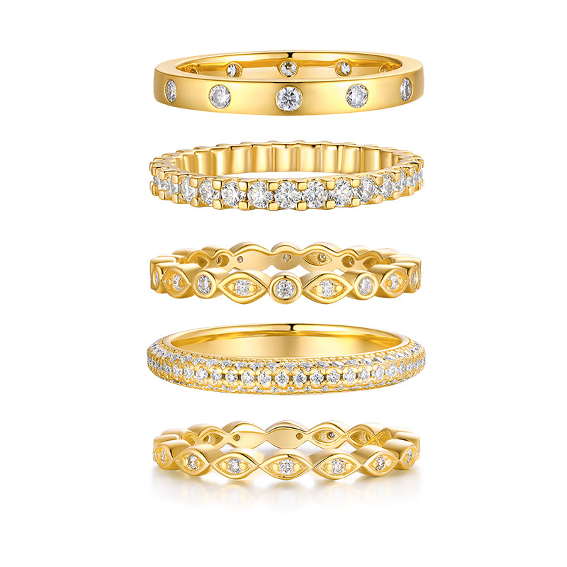 Monaco Gold Vermeil Ring Stack With Moissanite Stones