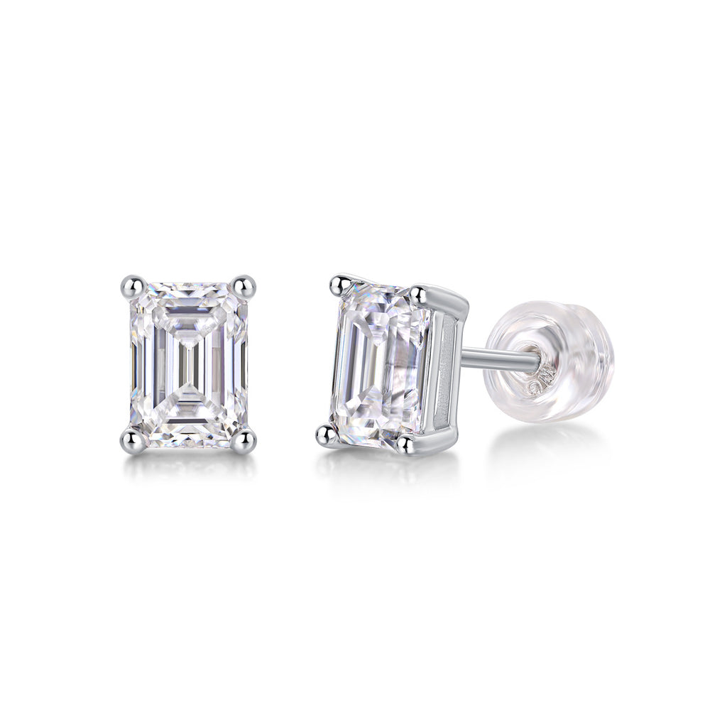 Evelina Silver and Moissanite Emerald Cut Earrings