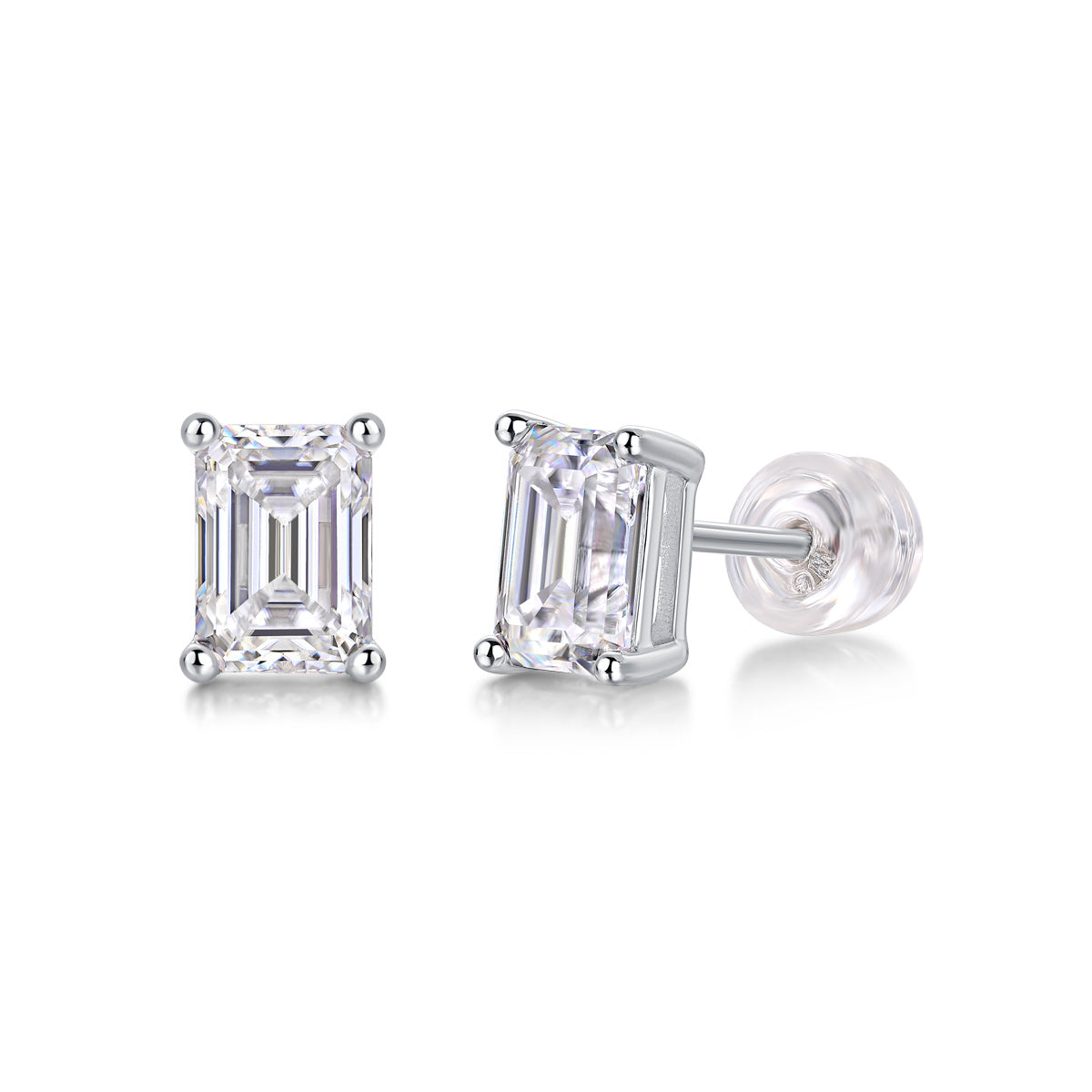 Evelina Silver and Moissanite Emerald Cut Earrings