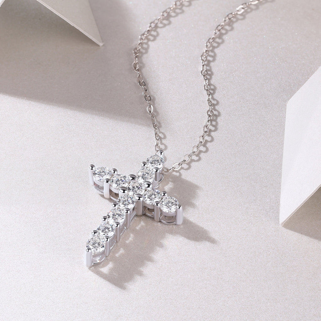 Grace Silver and Moissanite Cross Pendant Necklace