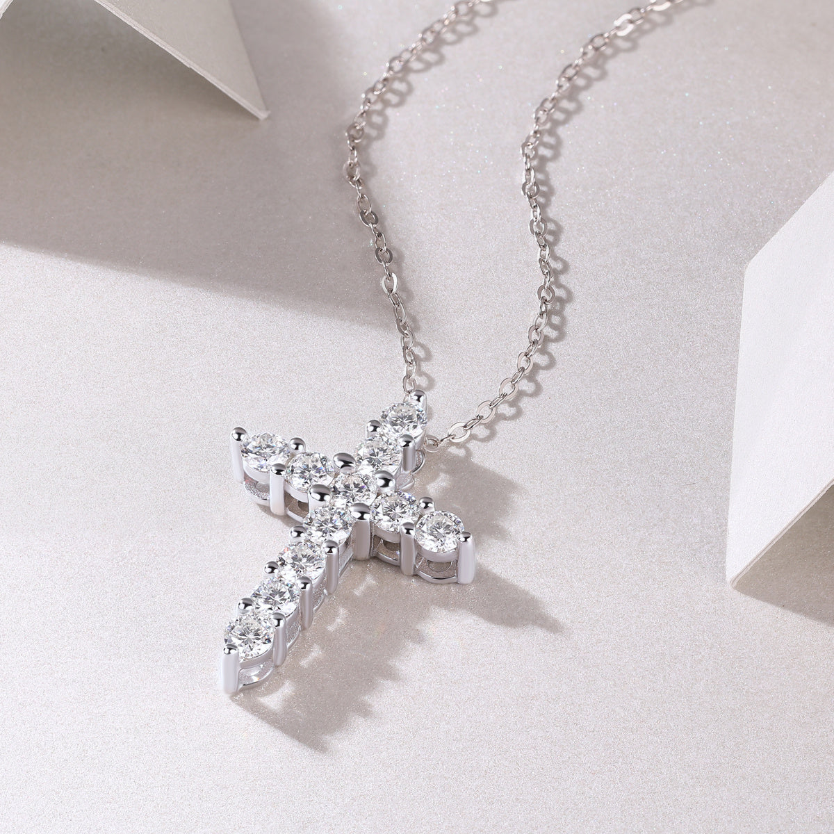 Grace Silver and Moissanite Cross Pendant Necklace