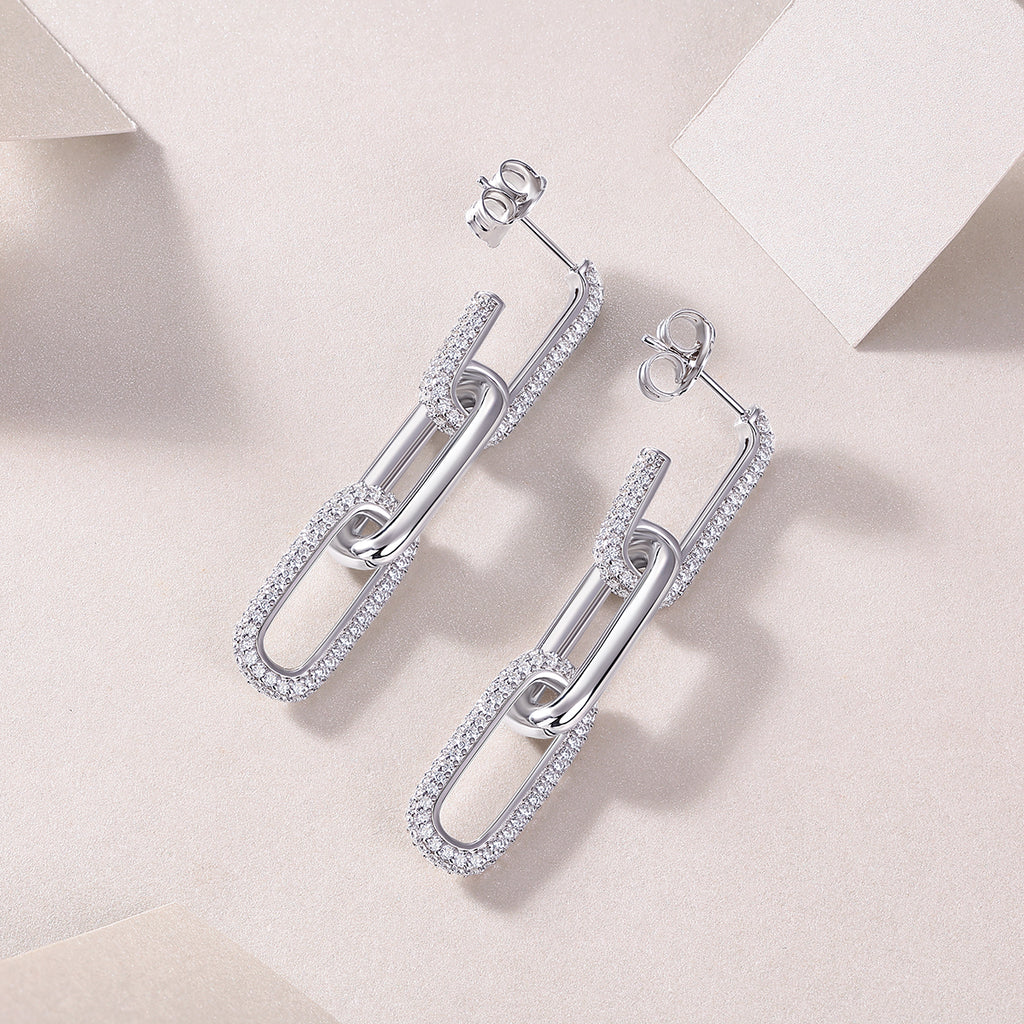 Alix Moissanite and Sterling Silver Pave Chain Earrings