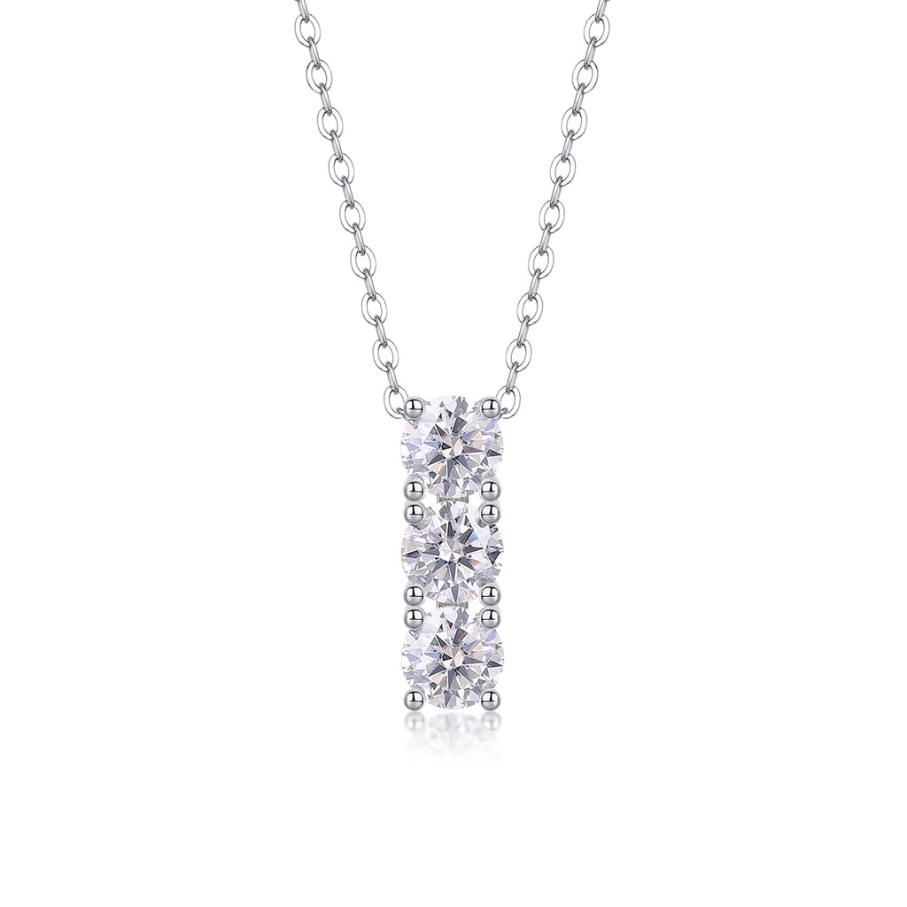 Nicoletta Three Stone Moissanite and Sterling Silver Necklace