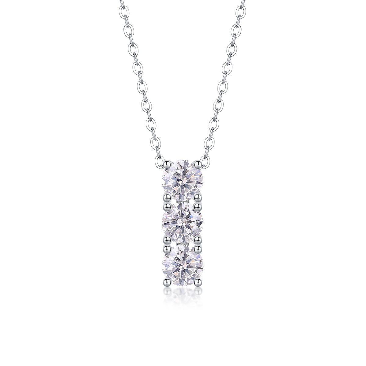 Nicoletta Three Stone Moissanite and Sterling Silver Necklace