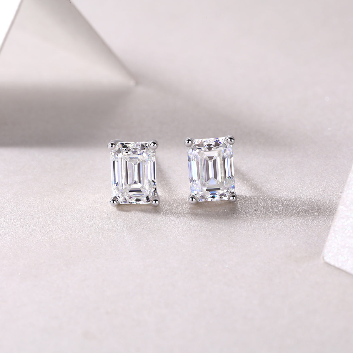 Evelina Silver and Moissanite Emerald Cut Earrings