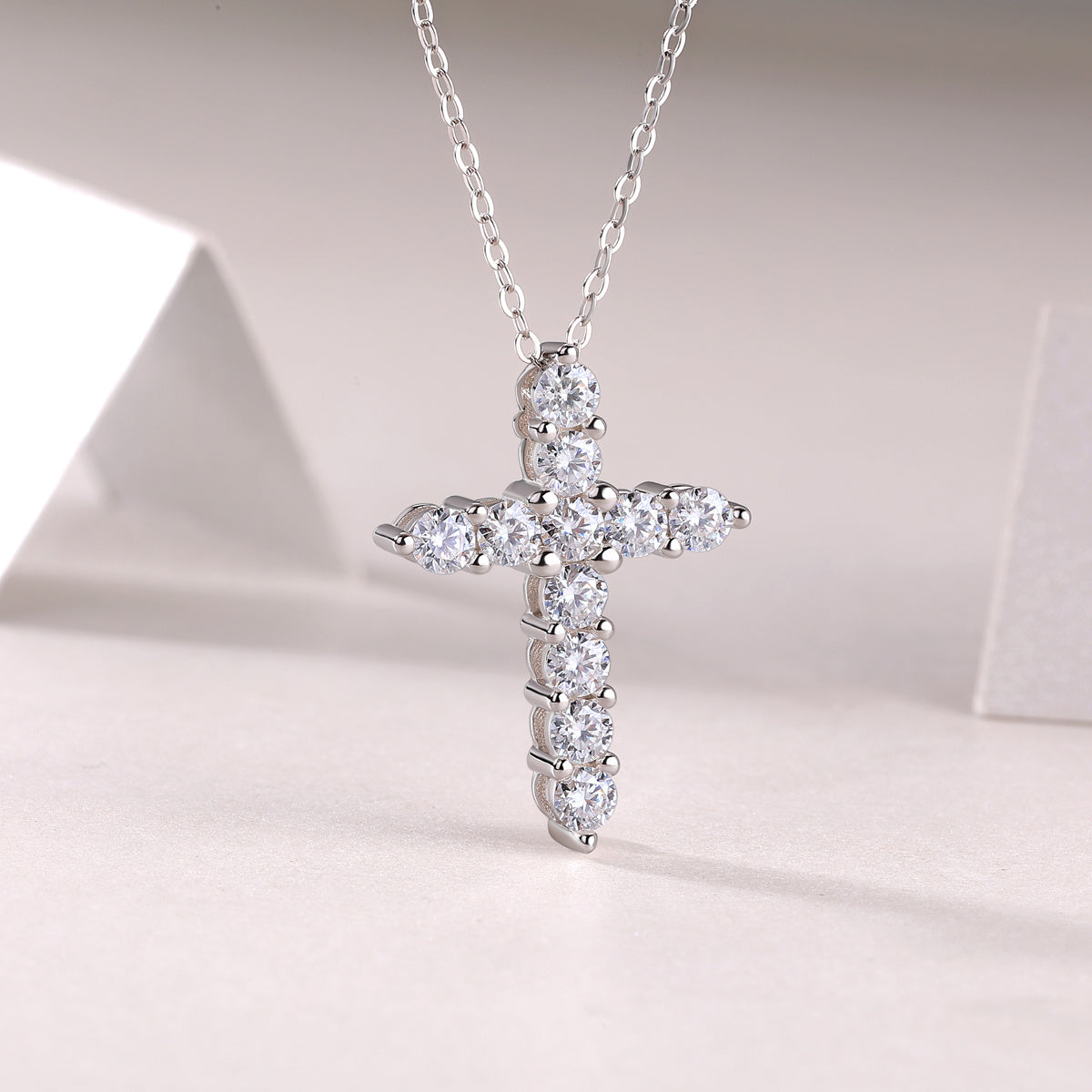 Grace Silver and Moissanite Cross Pendant Necklace